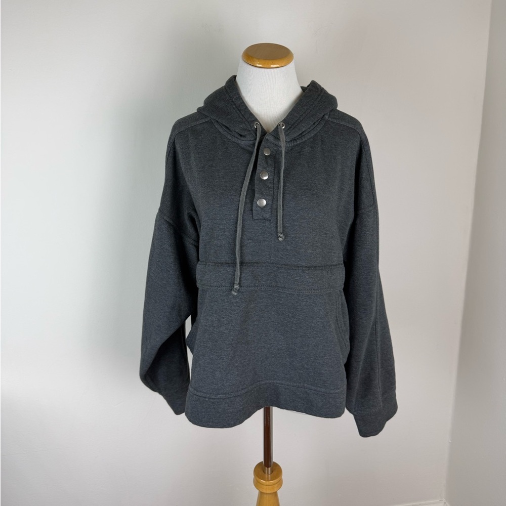 Anthropologie Daily Practice Henley Dark Gray Hooded Sweatshirt Cotton Size L - Picture 4 of 7